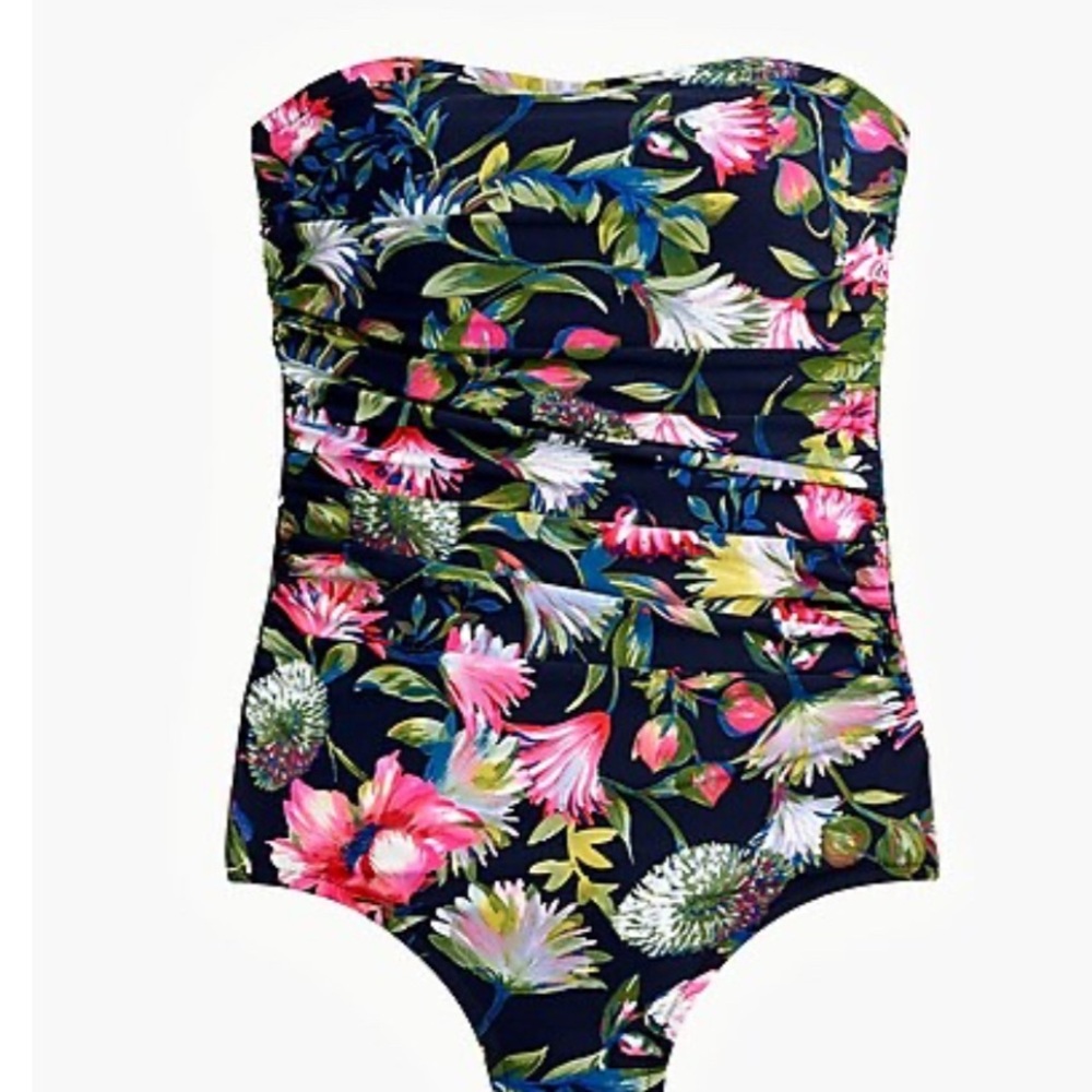 J Crew floral ruched bandeau swimsuit size 10
